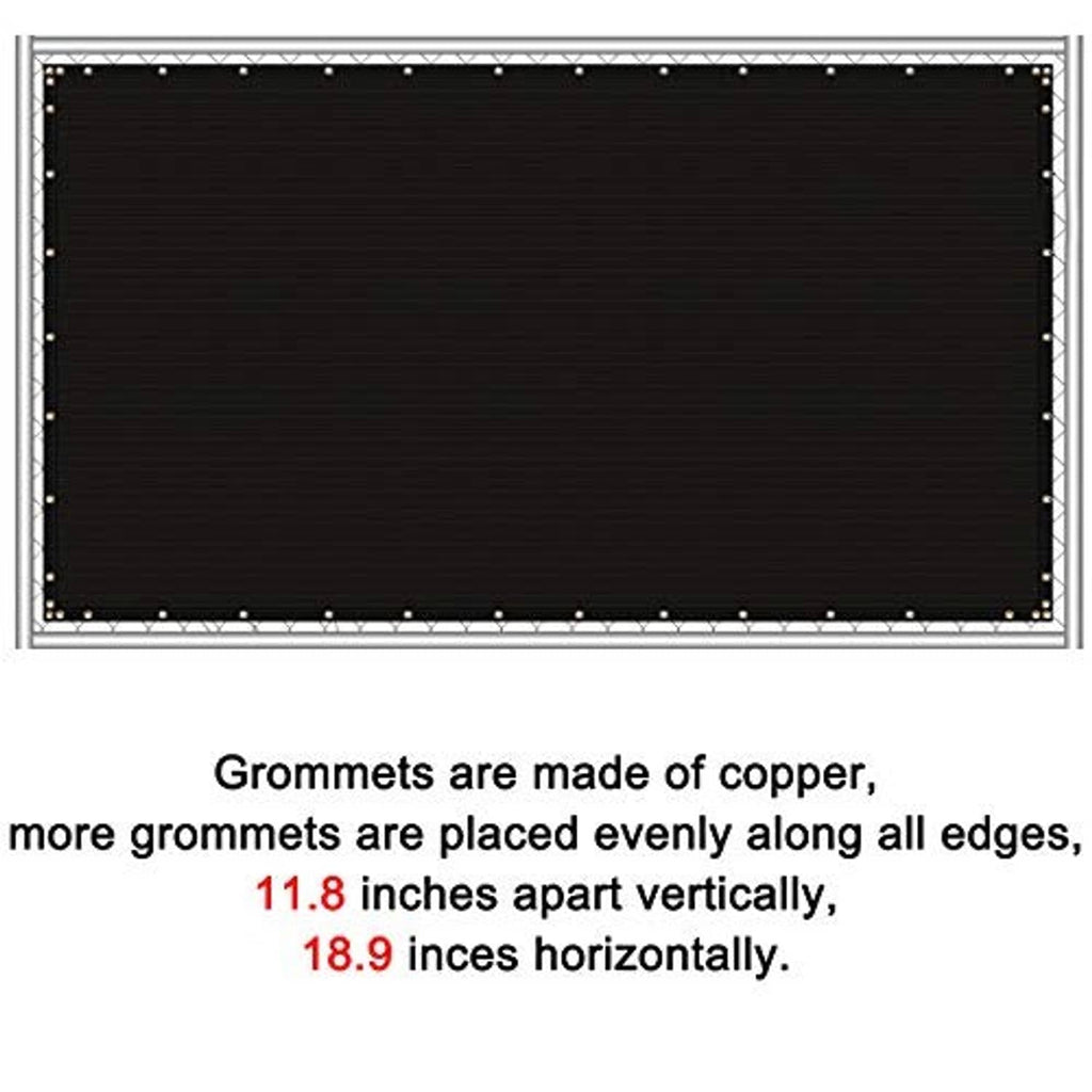 Black privacy screen fence with copper grommets and evenly spaced edge holes
