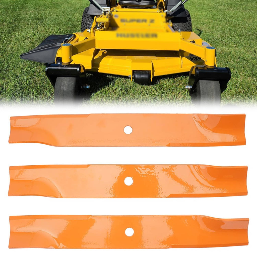 Orange lawn mower blades, flat profile set of 3 with round mounting holes