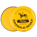 Yellow Fiebing's saddle soap tin with domed lid for cleaning and polishing leather