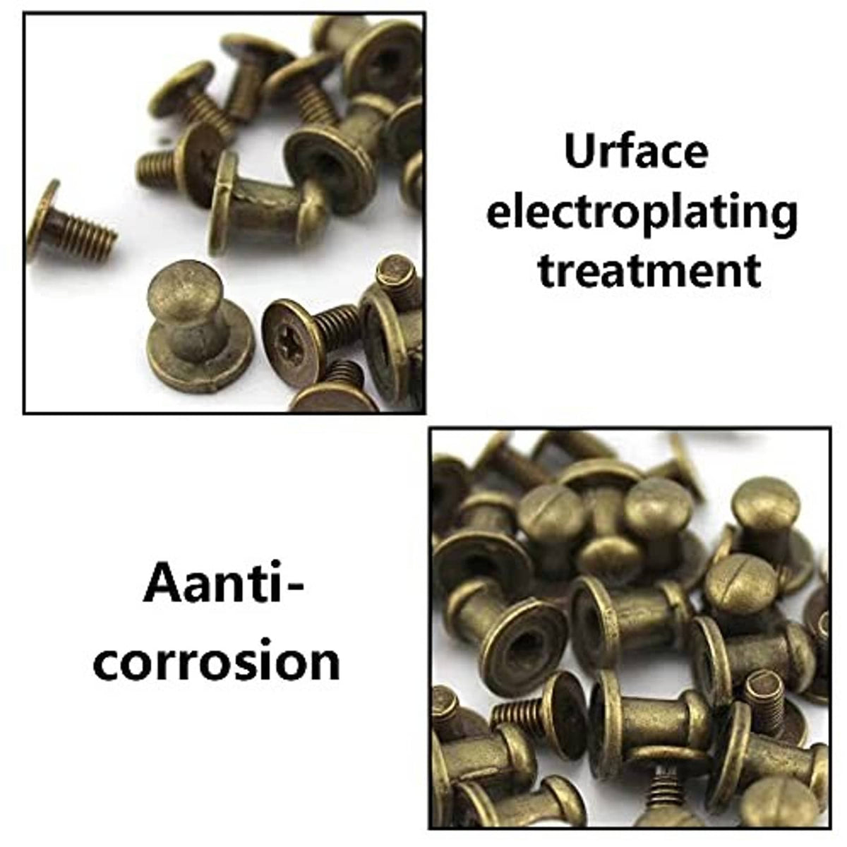 Bronze electroplated Phillips screw studs with round heads and threads