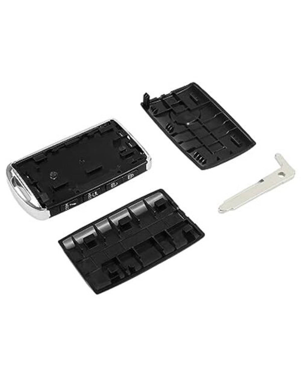Remote key fob case shell parts: black housing covers and metal key insert