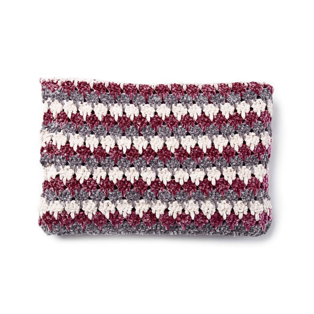 Striped chenille afghan swatch, white, gray, maroon