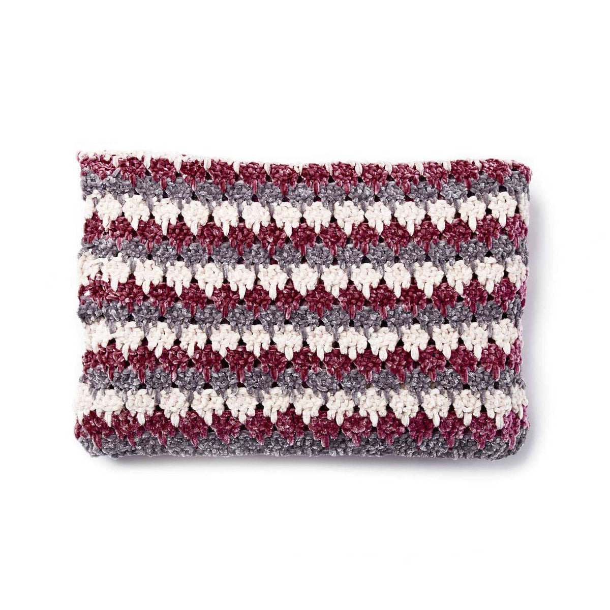 Striped chenille afghan swatch, white, gray, maroon