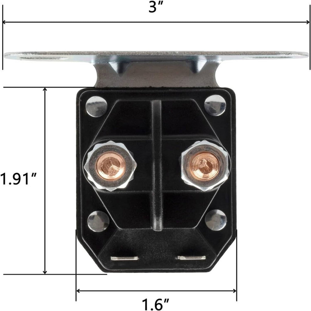 Starter relay solenoid with black square housing and two copper contact studs on plate
