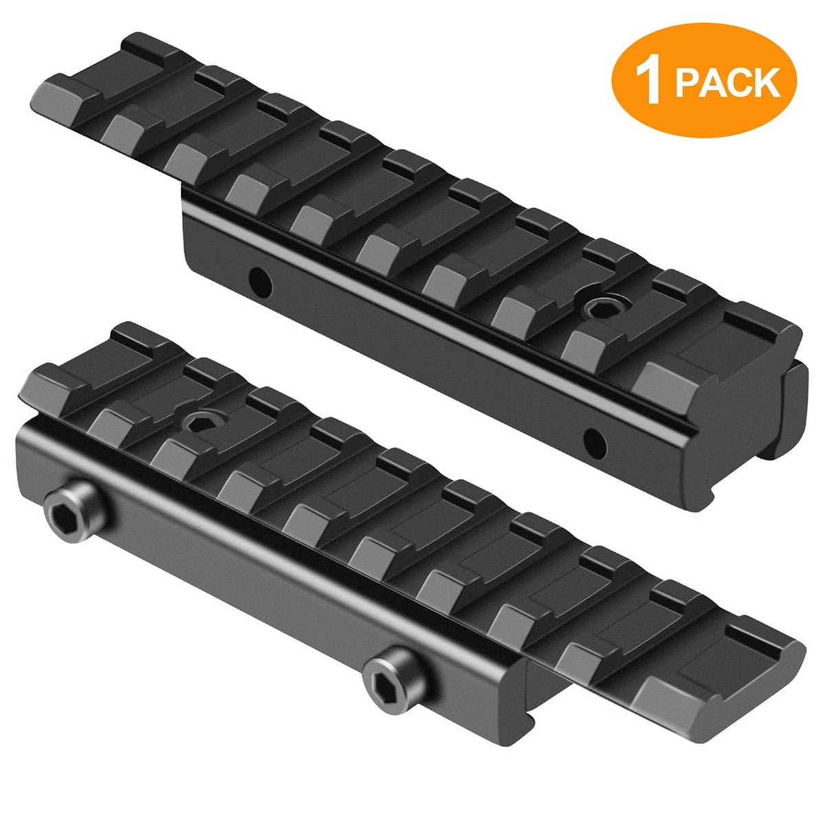 Two black dovetail-to-Picatinny rail adapters with textured top rail sections