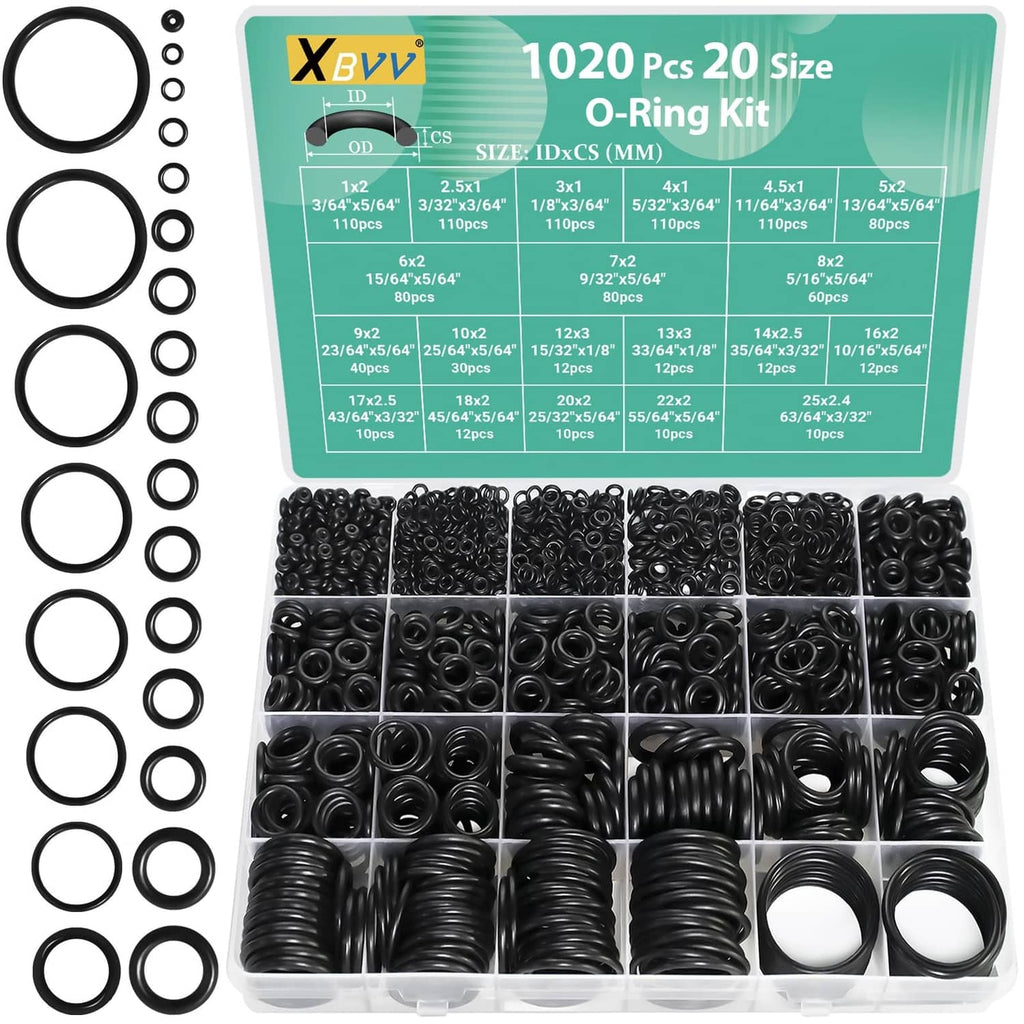 Black nitrile O-ring assortment kit with multiple round rings in a clear tray