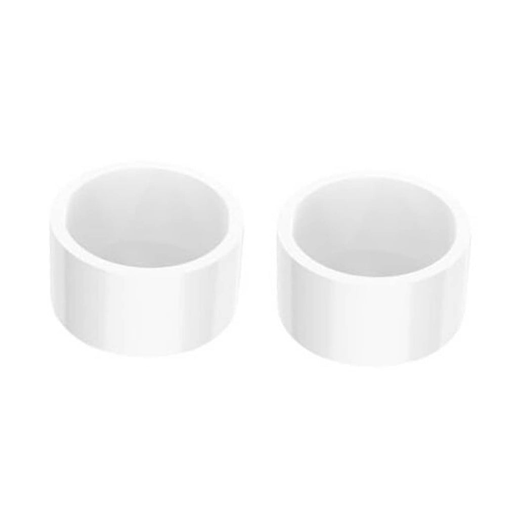 White PVC pipe end cap, 2-pack, round opening, smooth cylinder body