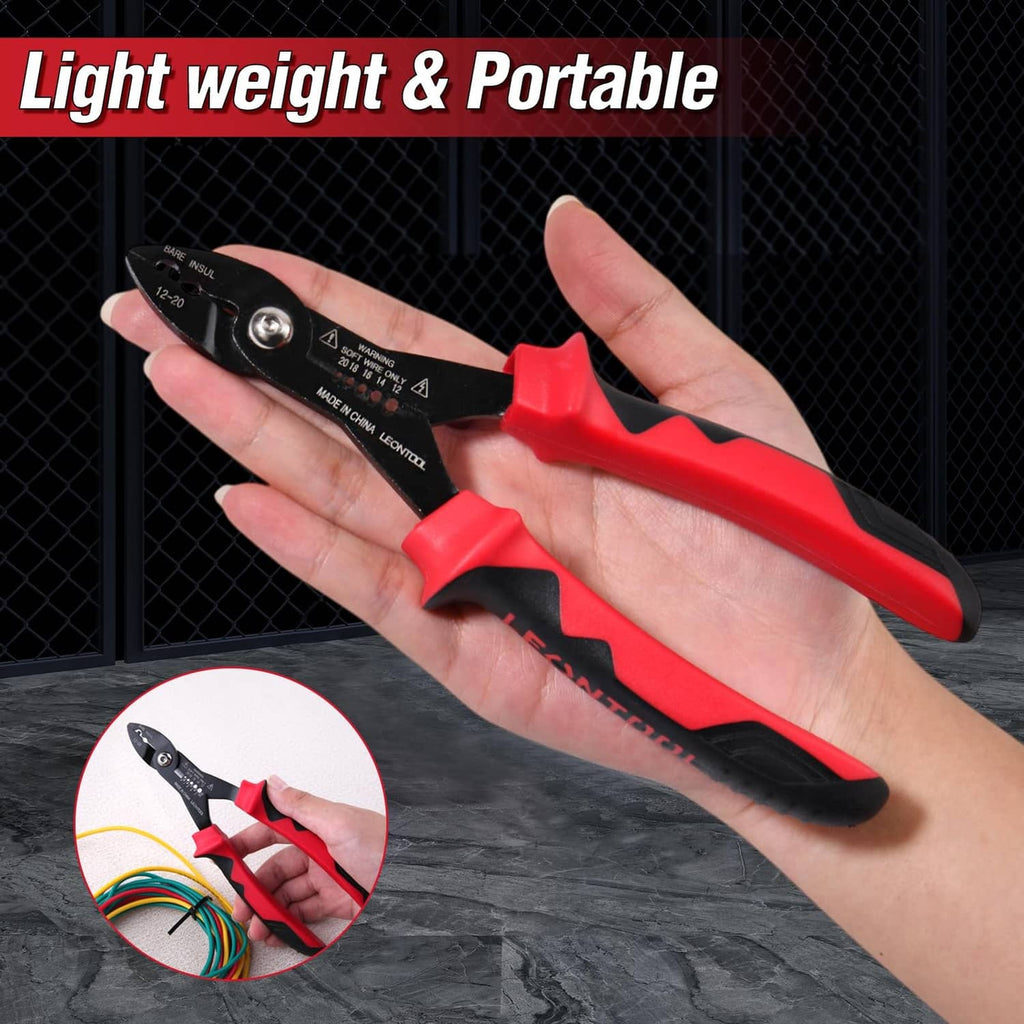 Red and black electricians pliers held in hand, lightweight portable tool