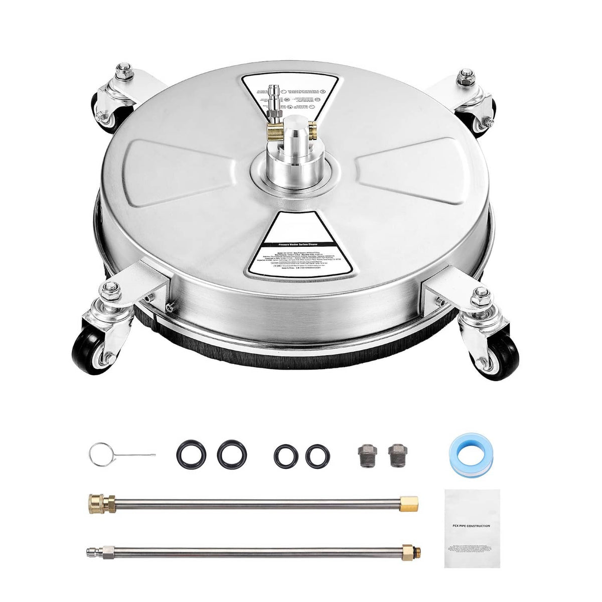 15-inch pressure washer surface cleaner with 4 swivel wheels and accessory parts