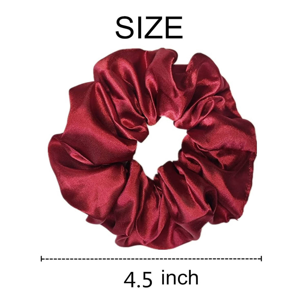 Wine red satin scrunchie with gathered ruffle loops, 4.5 in