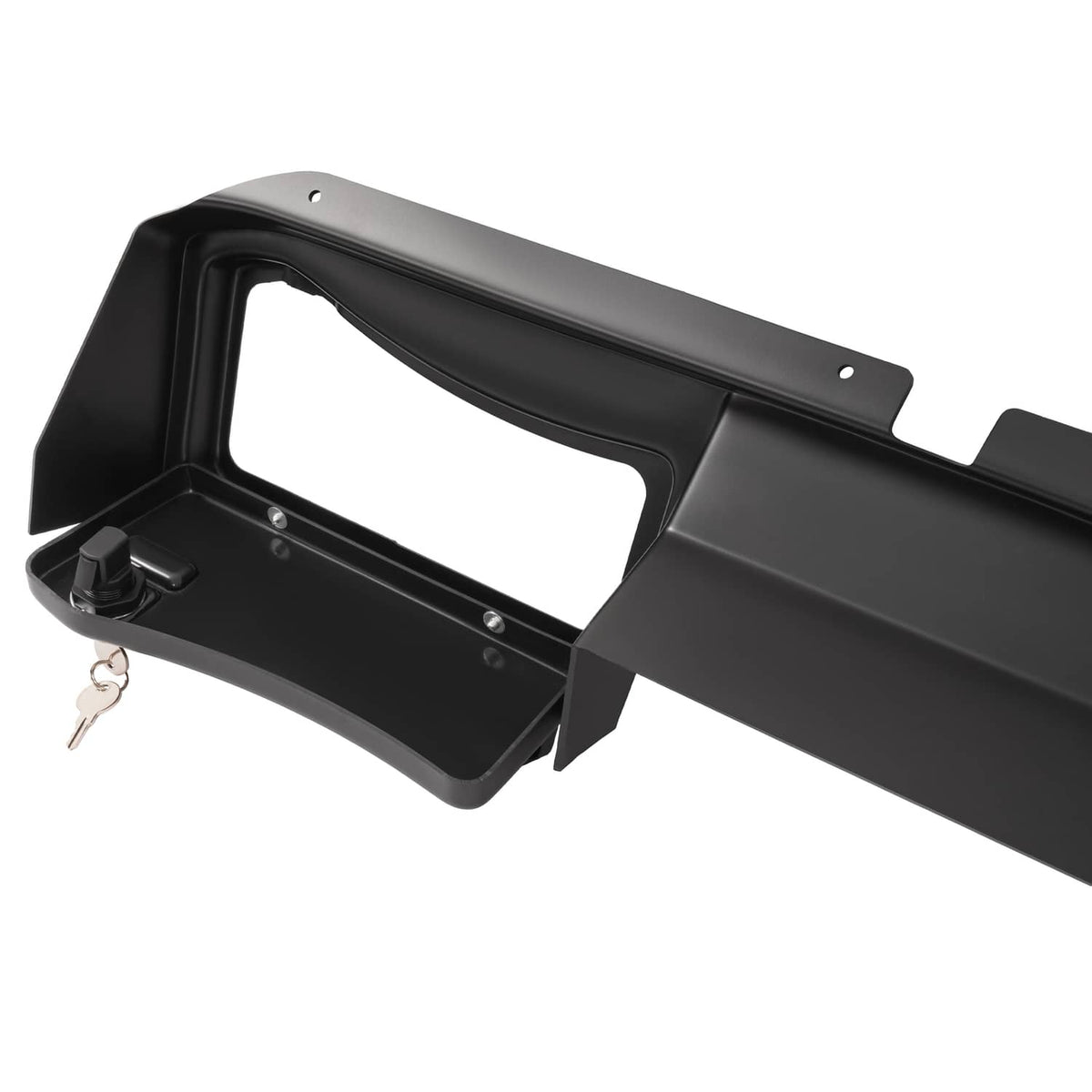 Matte black dash cover with large rectangular opening and side handle slot