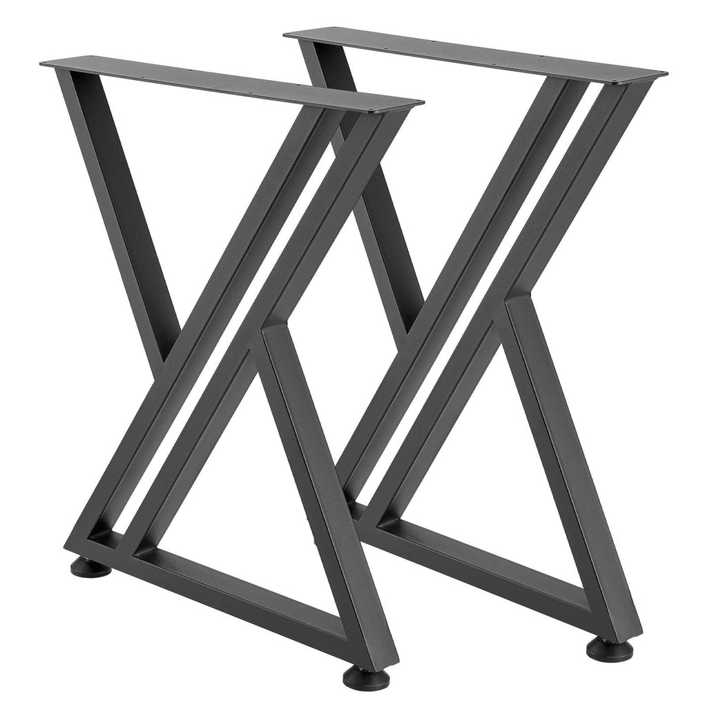Black steel table leg set with X-frame design, wide top supports and rubber feet