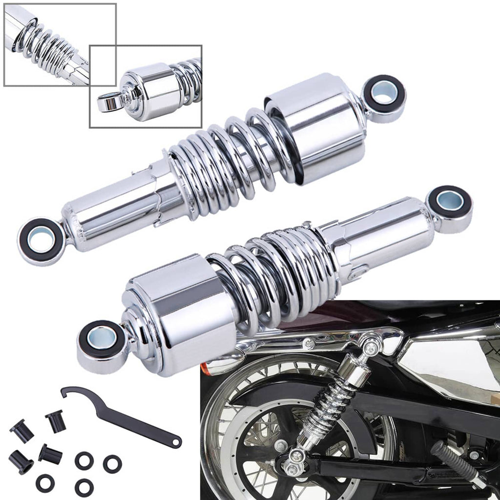 Chrome rear shock absorber set with coil springs and included mounting hardware
