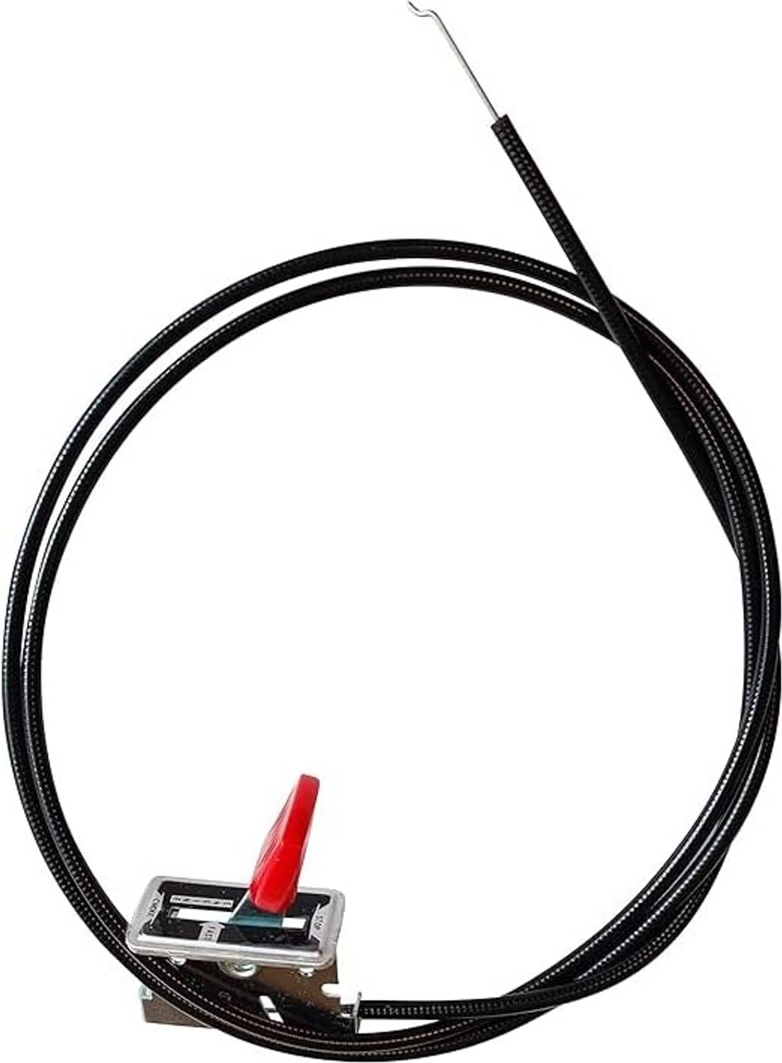 Throttle cable with black housing loop and red lever mounting base