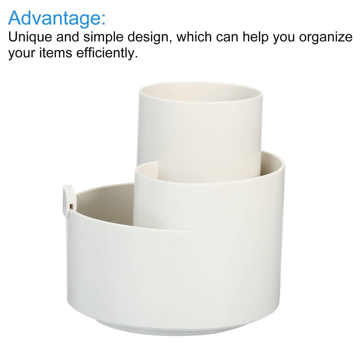 Rotary off-white pen holder with three compartments and rotating desk base