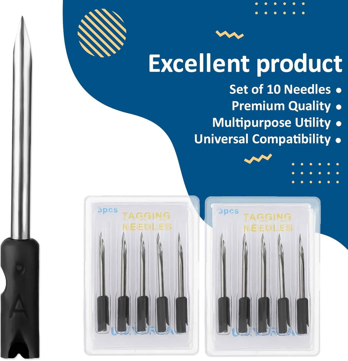 Set of tagging gun needles in clear packaging, steel needle tips