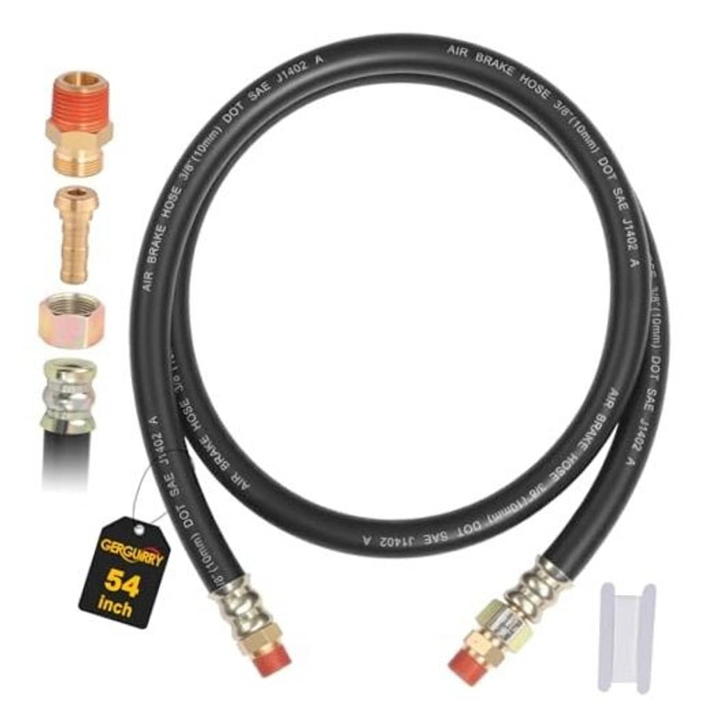 Black air brake hose loop with brass fittings and 54-inch length, 3/8 in connections