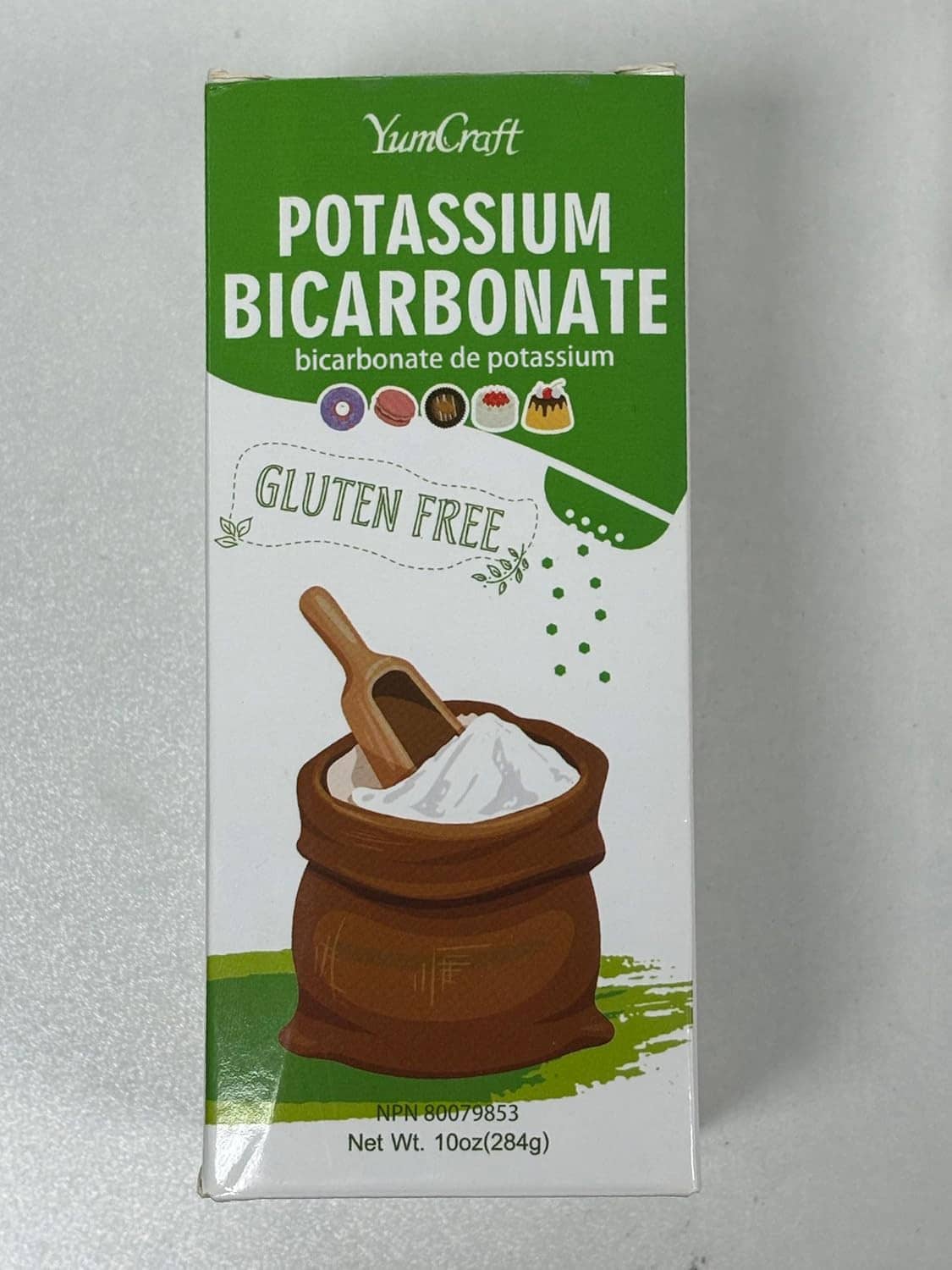 Potassium bicarbonate product box with gluten-free label