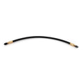 Flexible black rubber brake hose with brass fittings, curved for trailer use