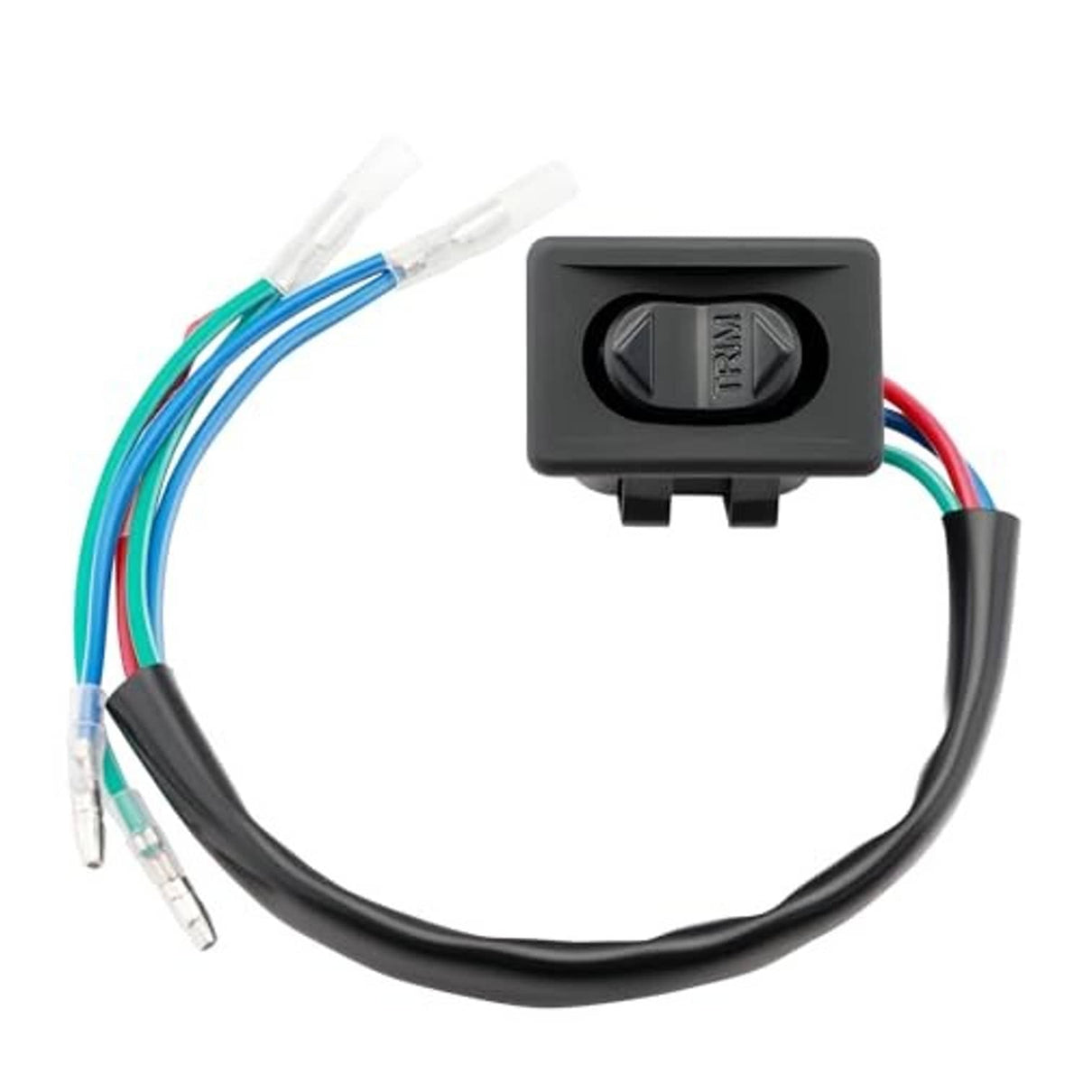 Trim tilt switch with black button face and colored lead wires