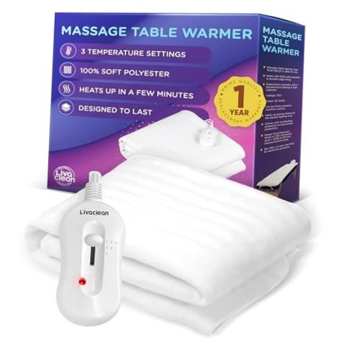 White massage table warmer heating blanket with detachable controller and power cord