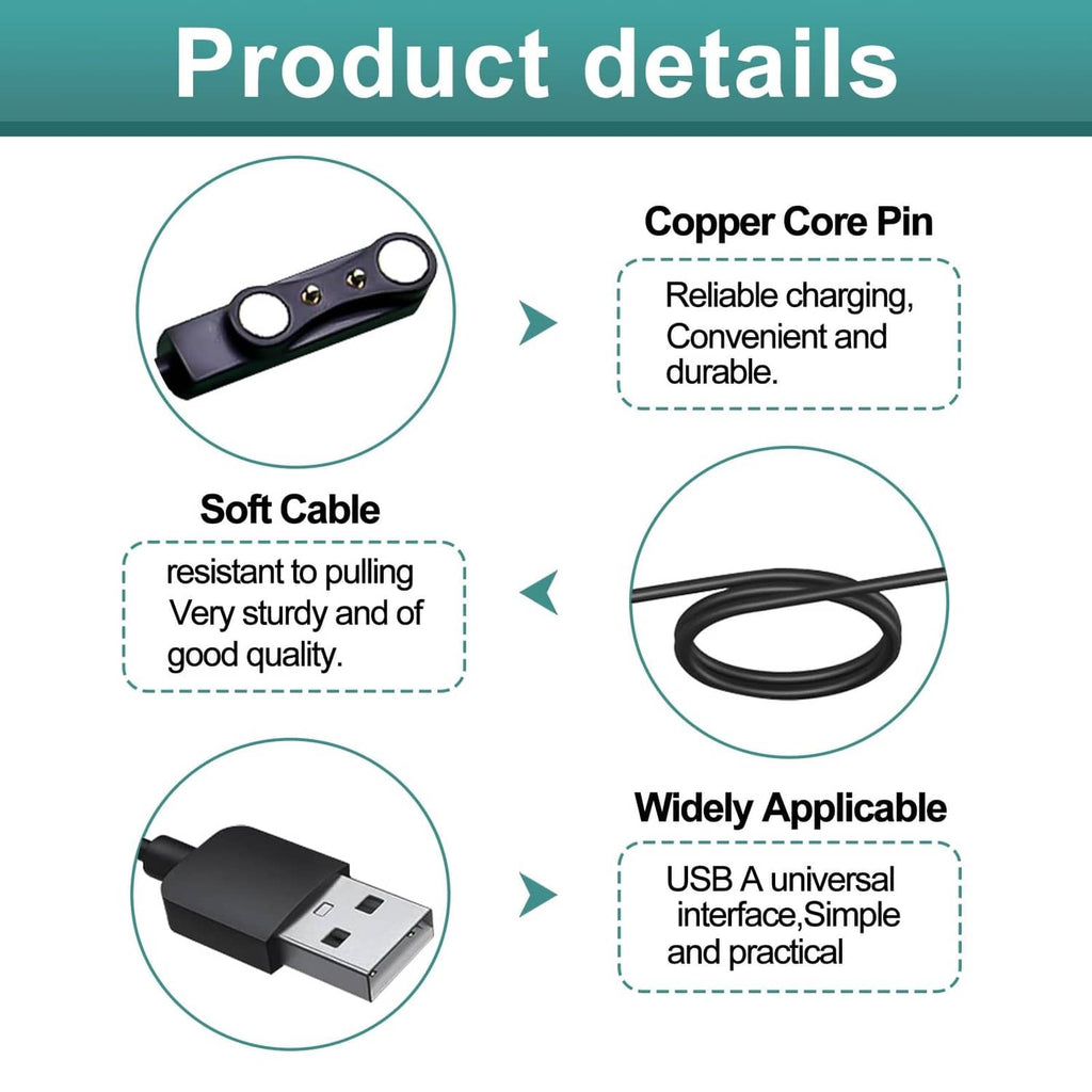 Magnetic 2-pin charging connector with copper contact and soft black cable