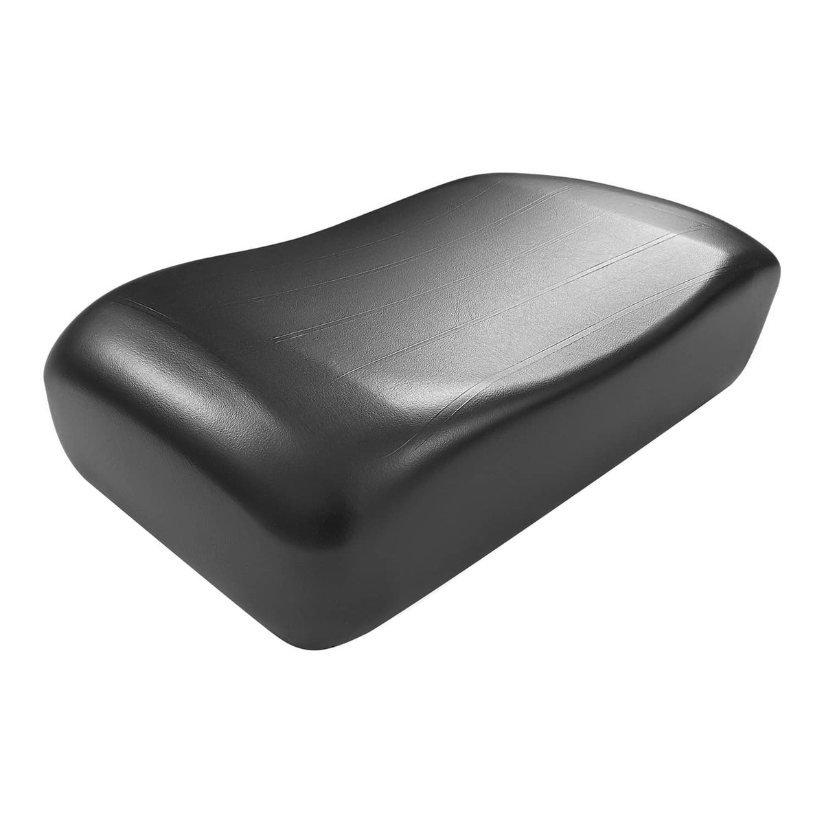 Black golf cart seat cushion with contoured shape and stitched seam lines