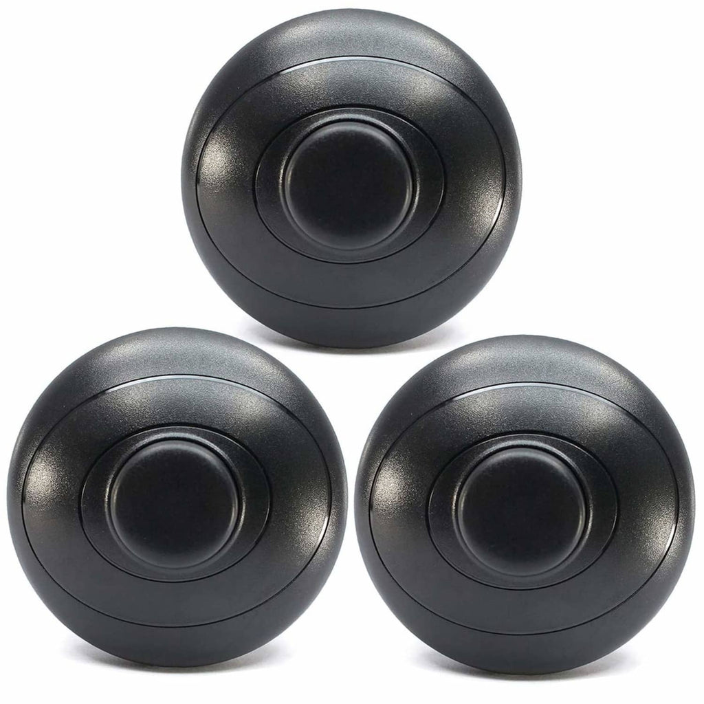 Black round foot pedal lamp switch covers, 3-pack with raised circular push button.