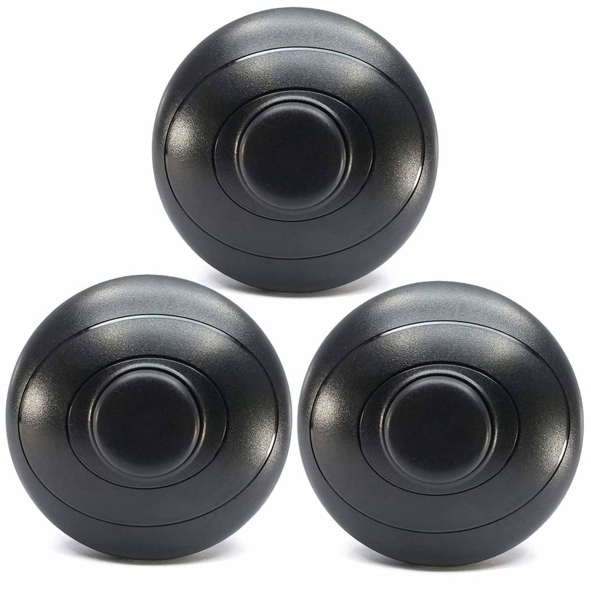 Black round foot pedal lamp switch covers, 3-pack with raised circular push button.