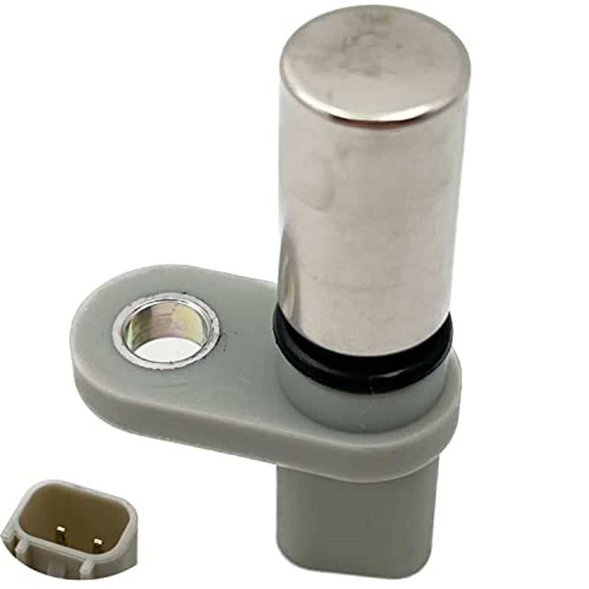 Crankshaft position sensor with round metal probe, gray bracket and connector