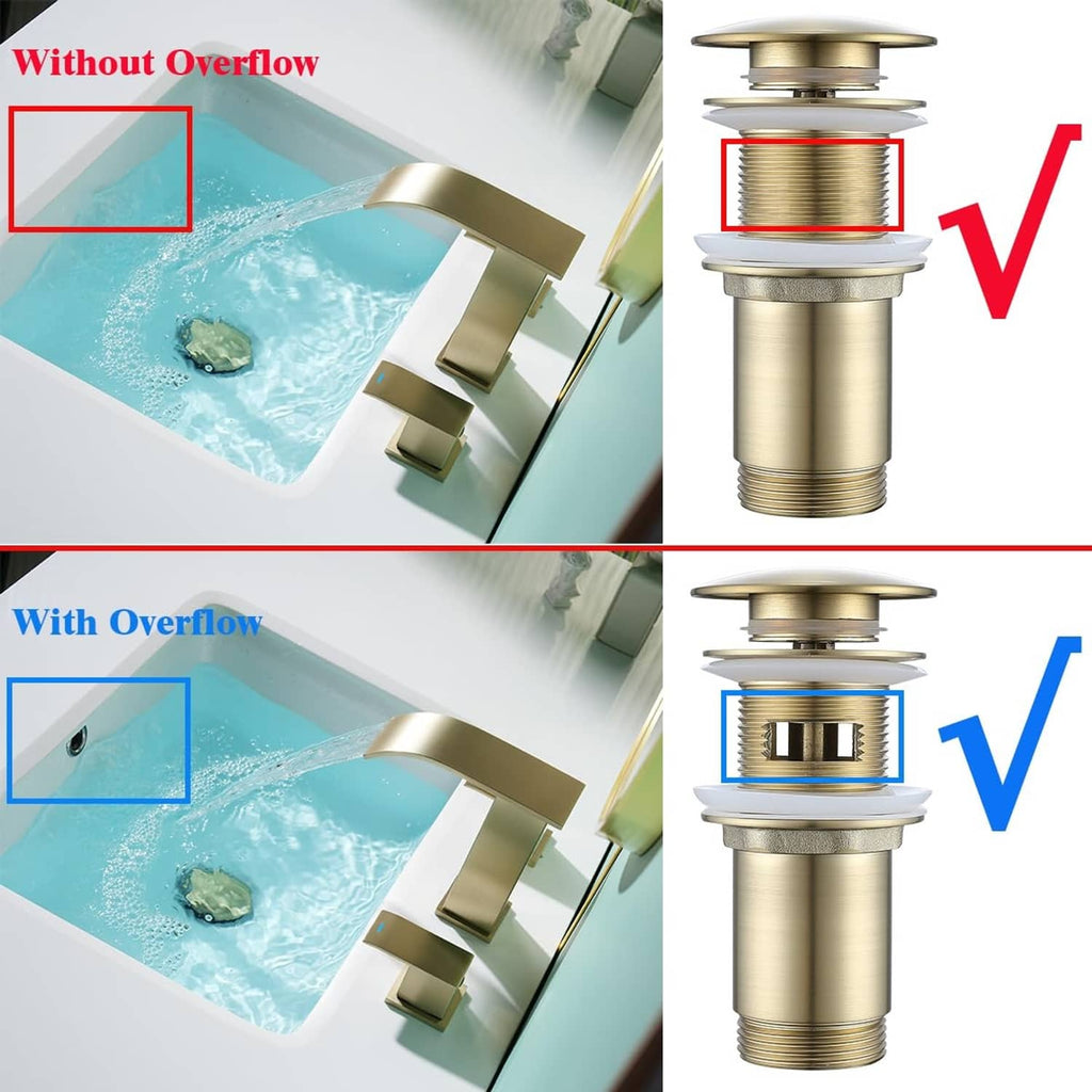 Brushed gold brass bottle P-trap drain stopper without overflow port