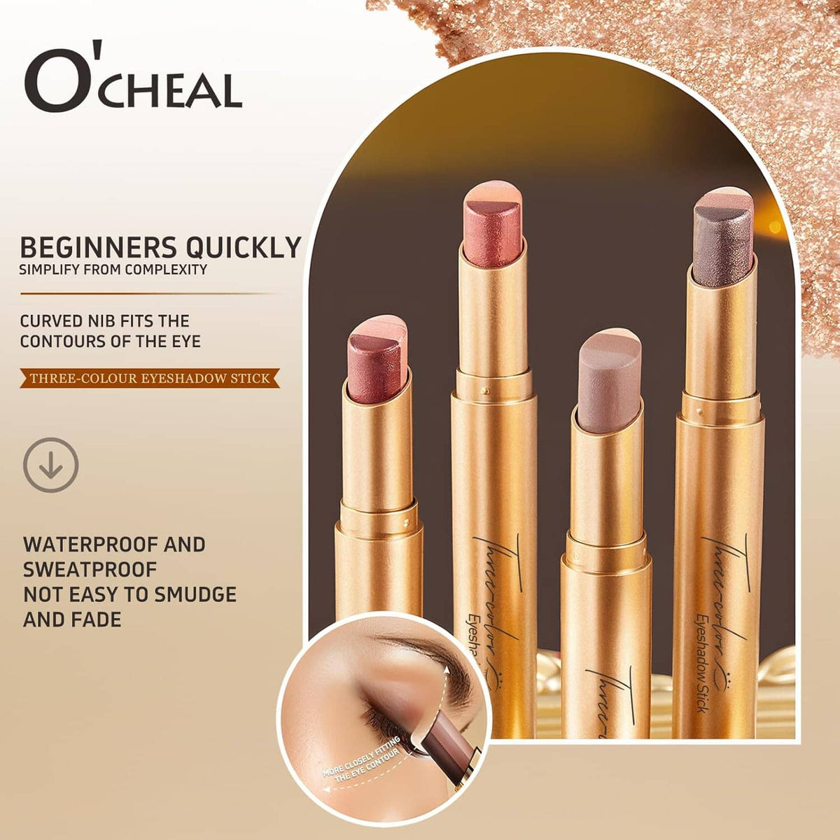 O'CHEAL three-color eyeshadow stick set with multiple rose and brown shades