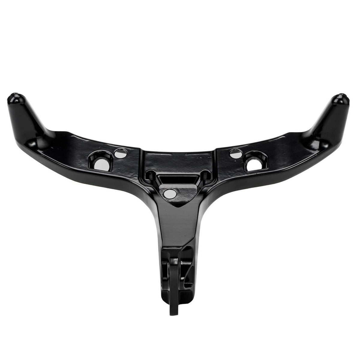 Black front headlight upper fairing stay bracket, curved bar with central strut