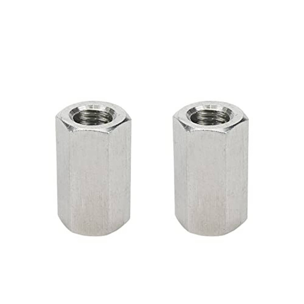 Pair of stainless steel hex coupling nuts with internal female threads