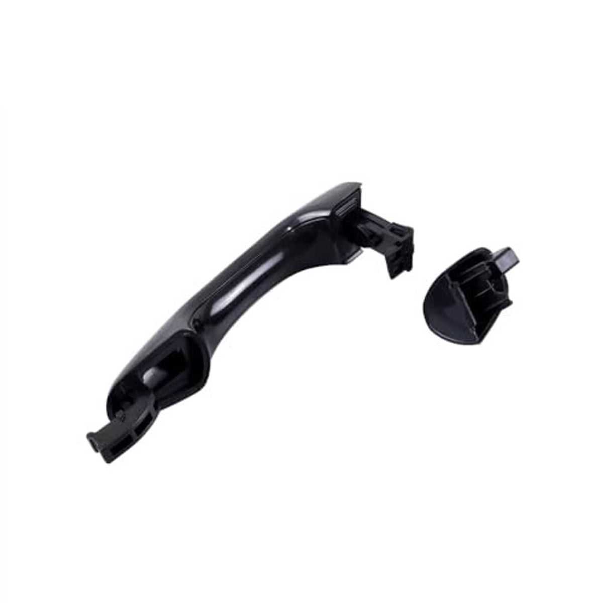 Black exterior door handle with clips and side cover piece for installation