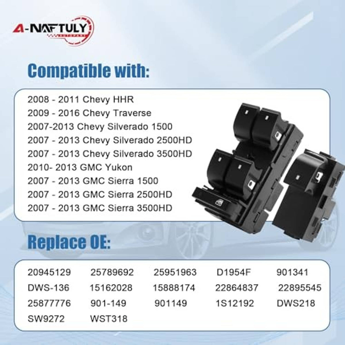 Power window switch modules shown with black switch housings and connector terminals