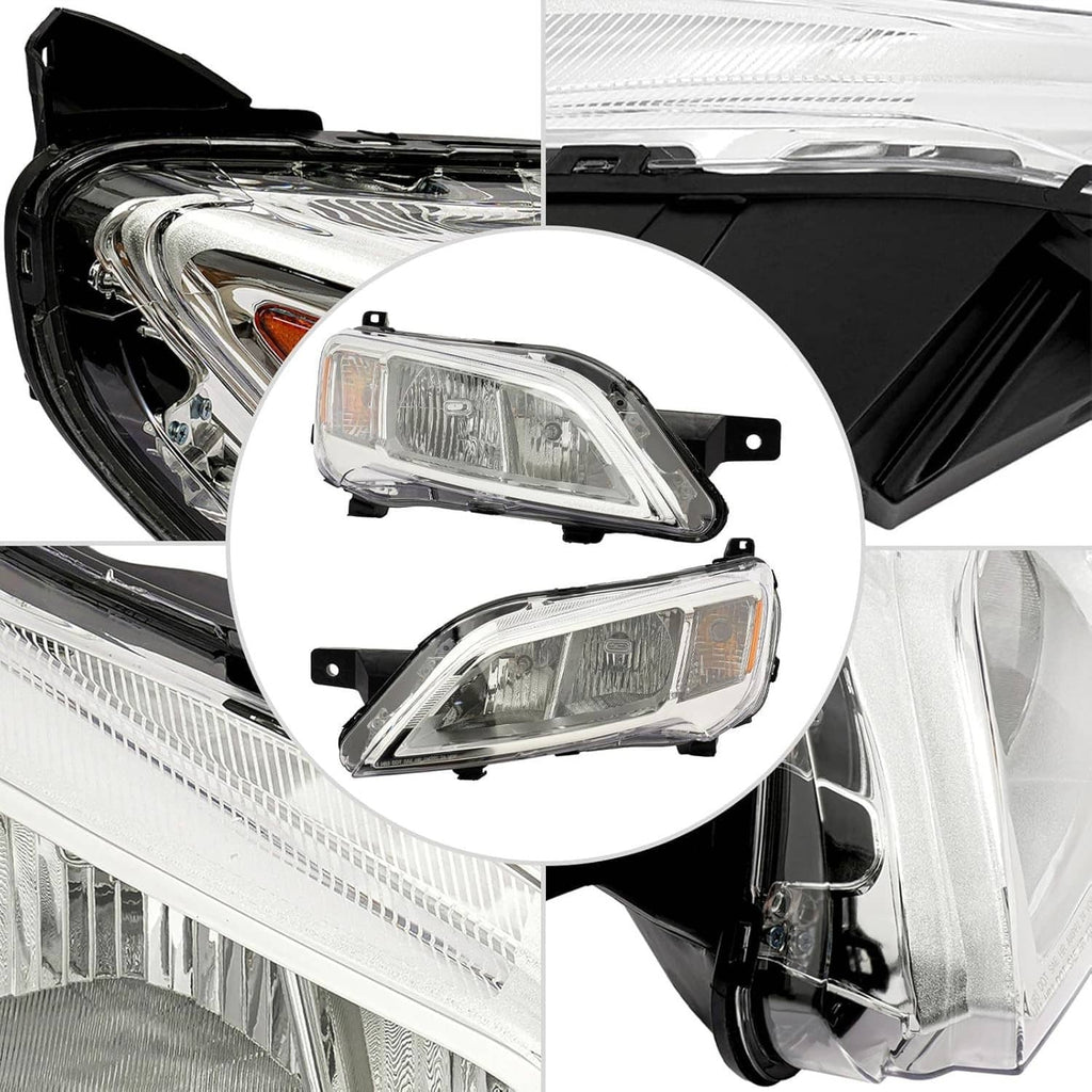 Pair of halogen headlights with clear lenses and amber side markers on black housings