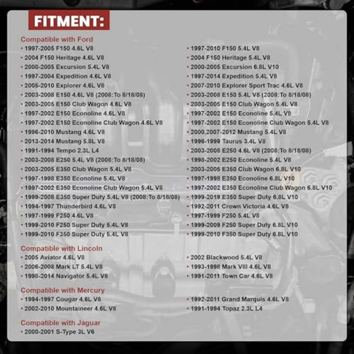 Camshaft position sensor fitment compatibility list on a printed chart
