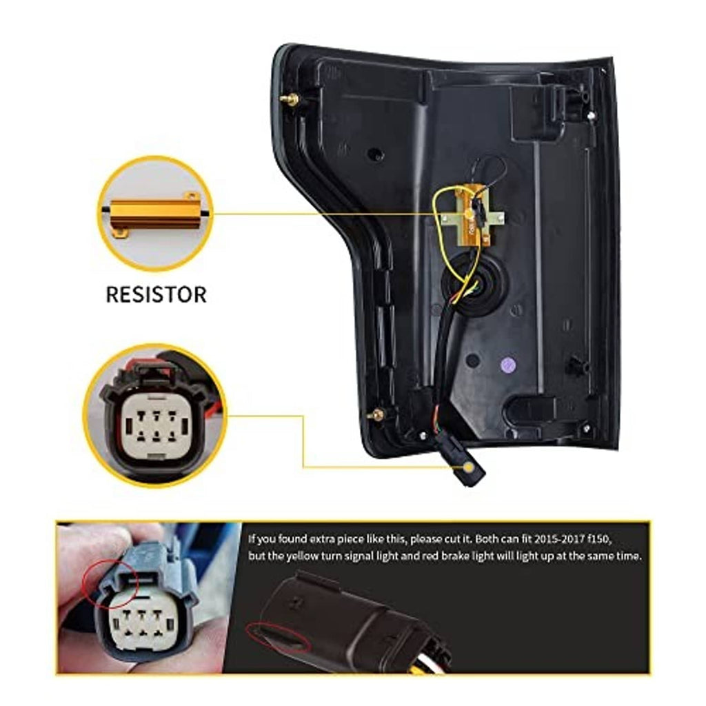 Tail light back housing with wiring and resistor module, black plastic interior