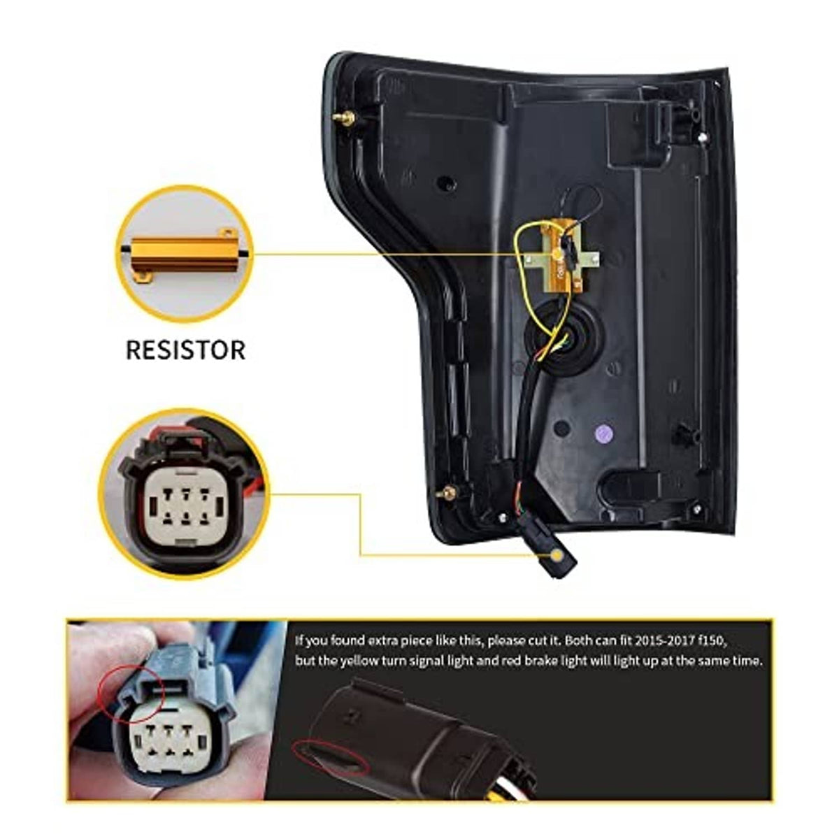 Tail light back housing with wiring and resistor module, black plastic interior