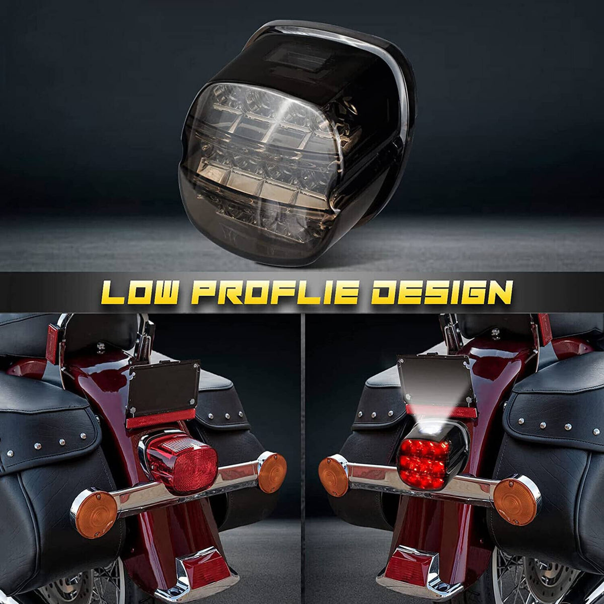 LED tail brake light installed on a motorcycle rear with smoked lens