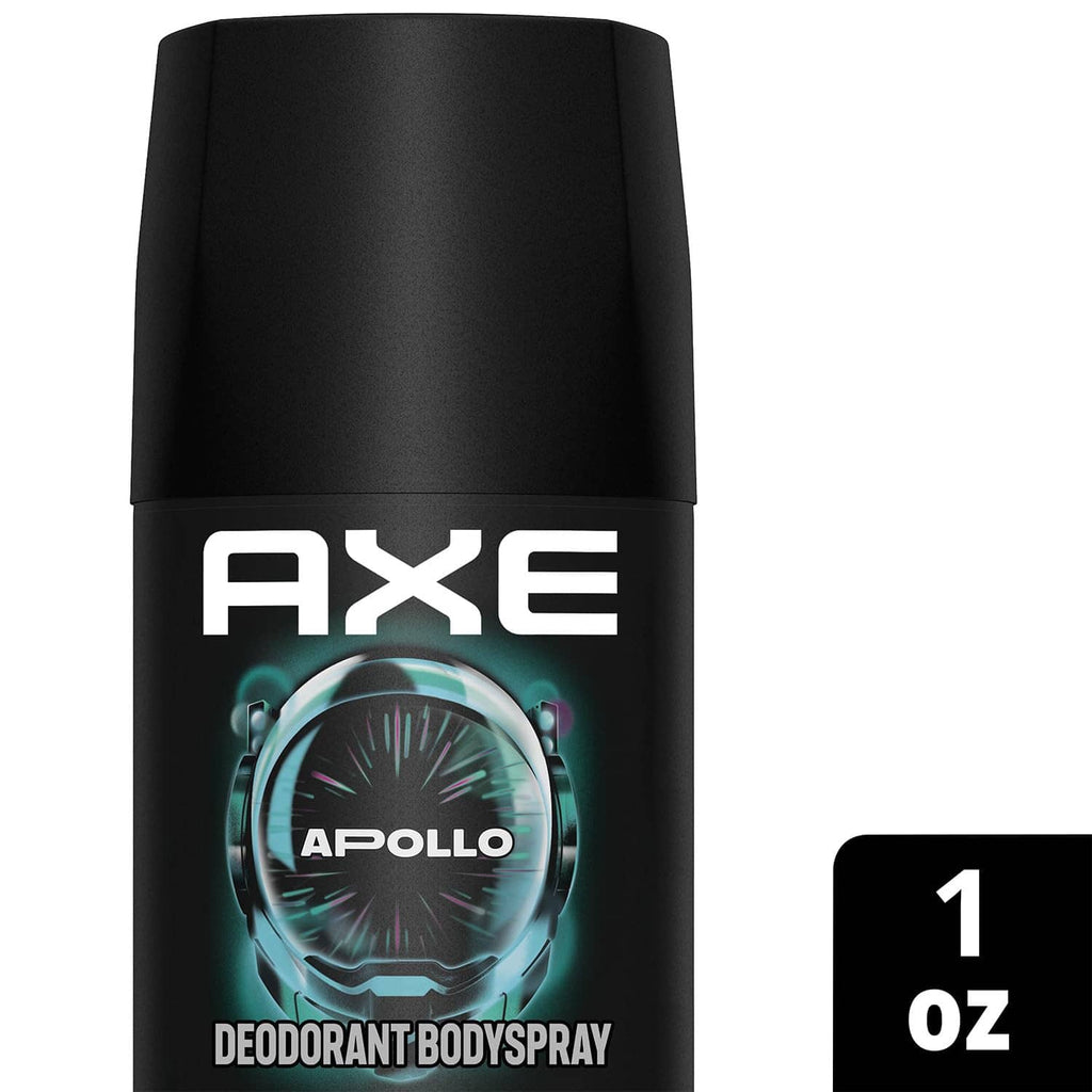 Single black AXE Apollo deodorant body spray can with teal Apollo emblem