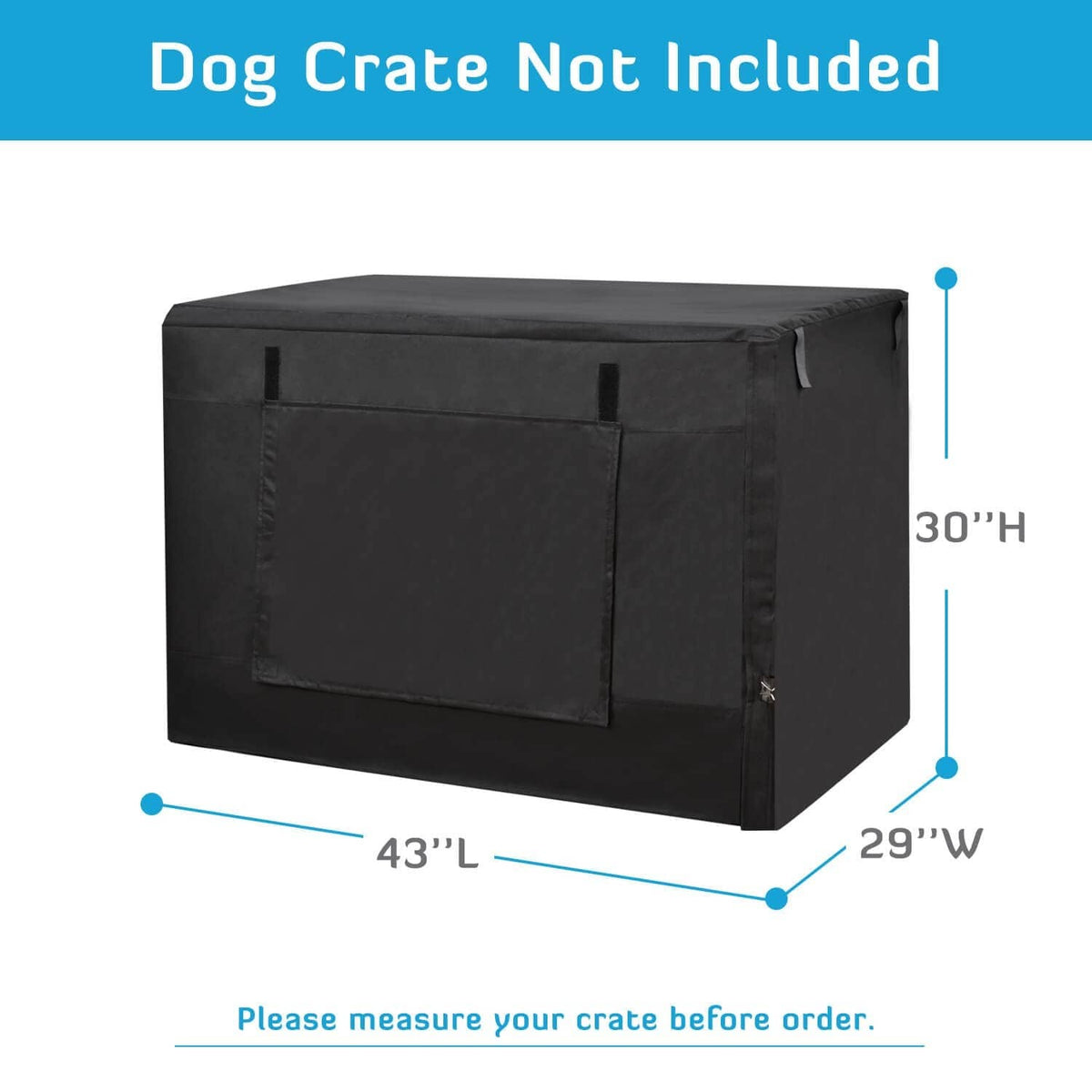 Black crate cover with side panels and enclosed top for a wire dog kennel