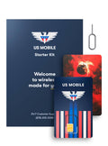 US Mobile starter kit box with SIM cards and SIM-eject tool, welcome design