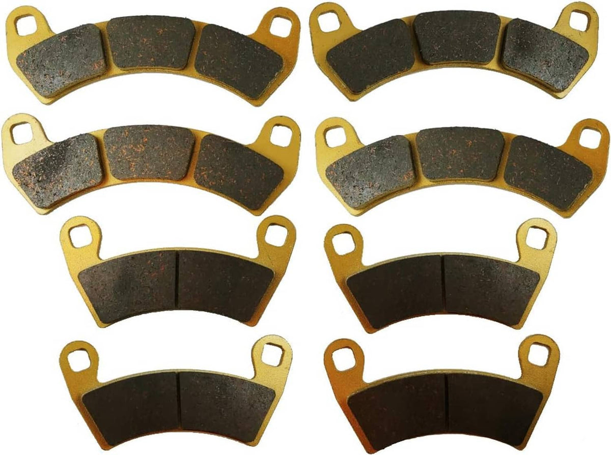Ceramic brake pad set, gray friction segments with mounting holes on gold backing plates