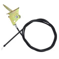 Throttle control cable with yellow-green bracket and black cable housing, with wire end