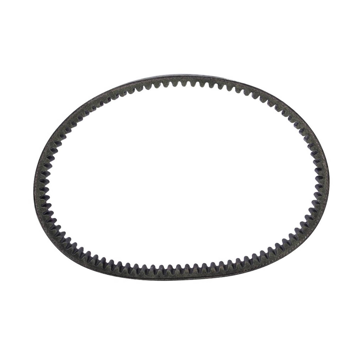 Black toothed drive belt ring with ribbed edges and textured inner surface