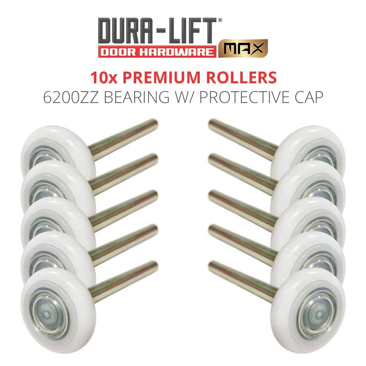 Set of 10 white nylon garage door rollers with sealed 6200ZZ bearings