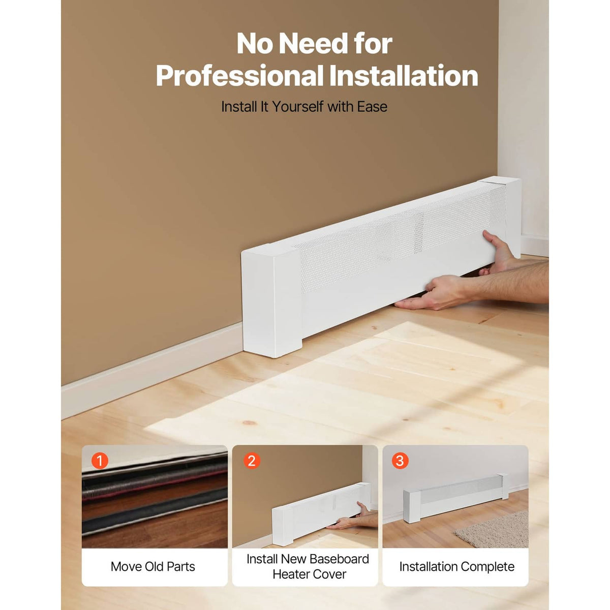 White baseboard heater cover installed on wall with vented front