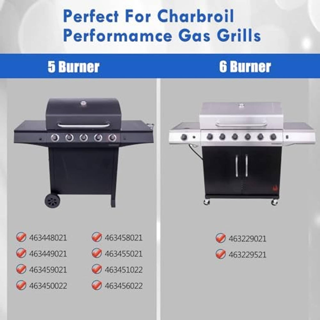 Replacement grill parts compatibility chart for 5- and 6-burner gas grills